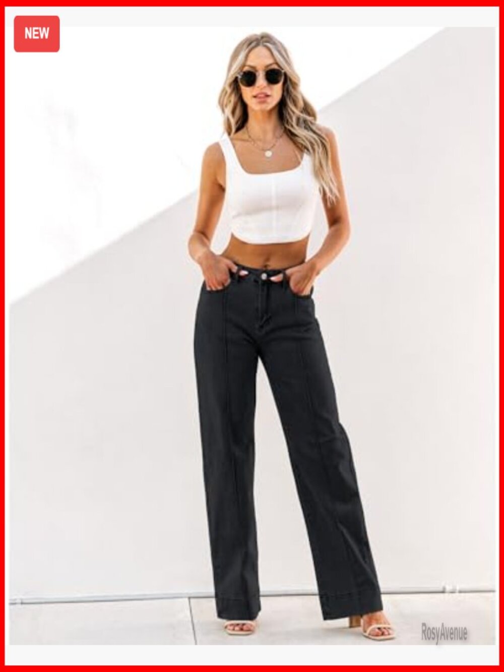 High Waist Wide Leg Baggy Jeans Stretchy Denim Trouser Pants - Picture 2 of 7